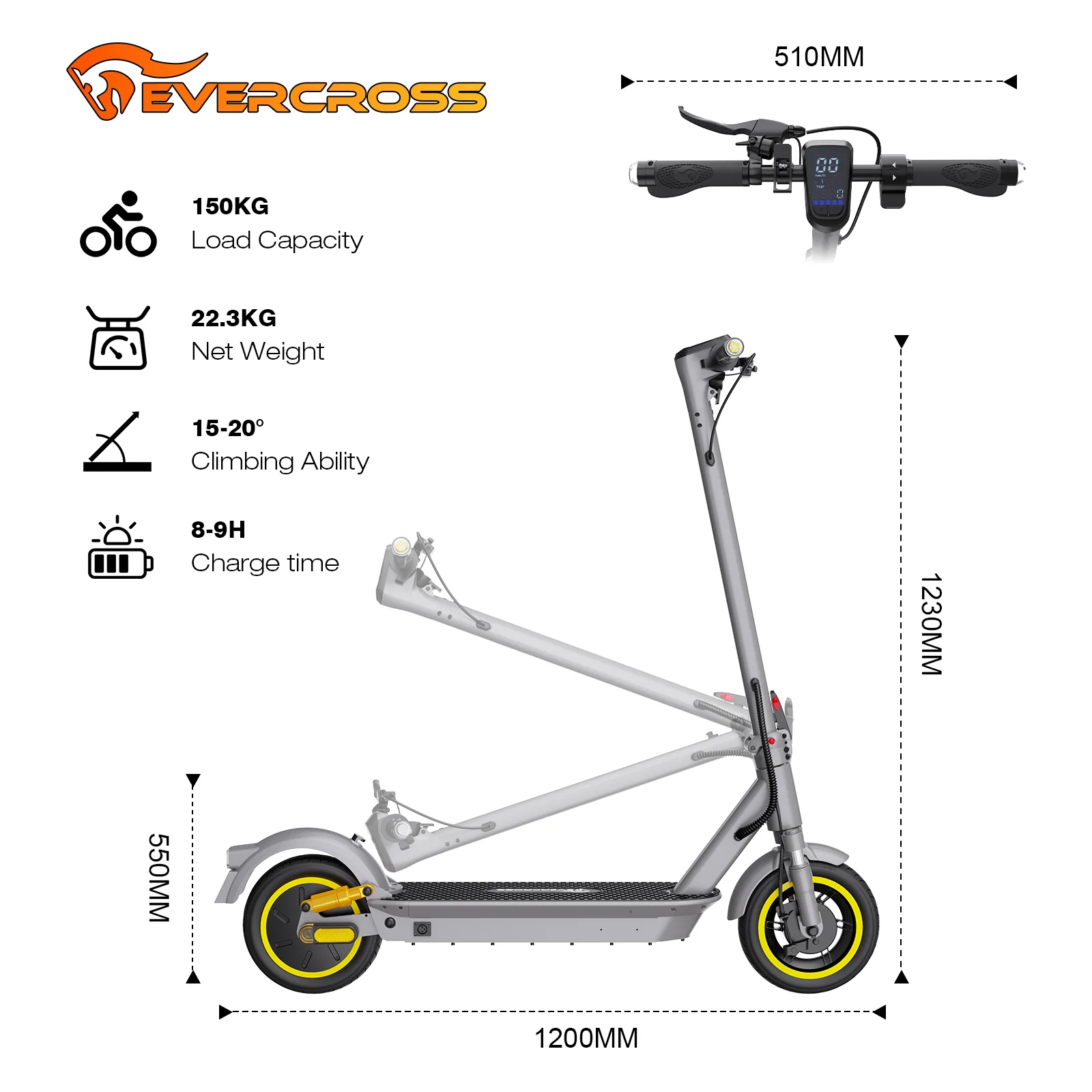 EVERCROSS EV10S MAX Elektroroller-25KM/H - Image 12