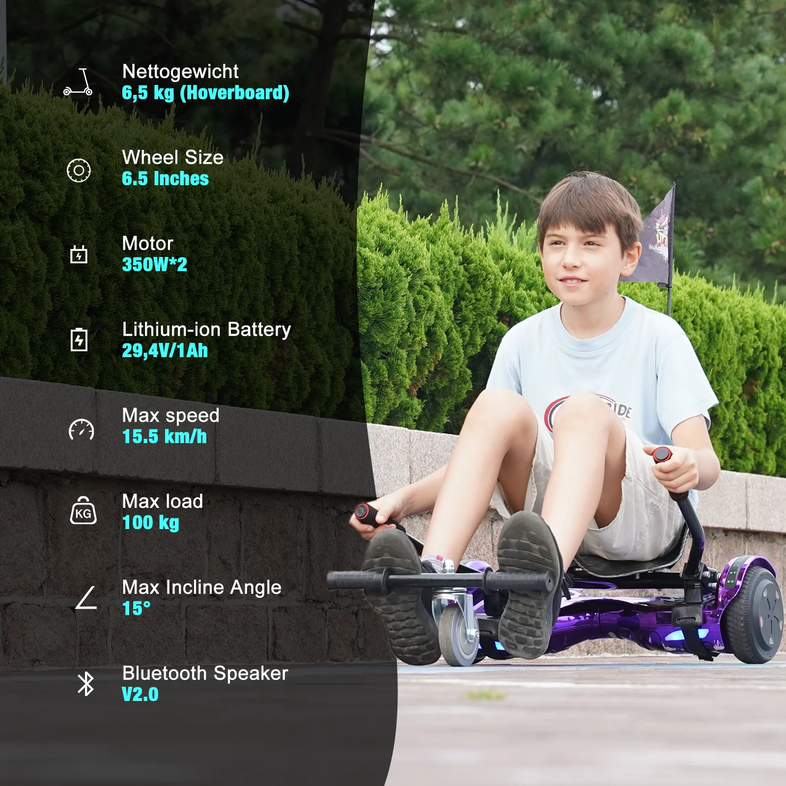 EVERCROSS XP10 Hoverboard, 6,5-Zoll-Selbstausgleichender Roller mit Sitz - Image 6